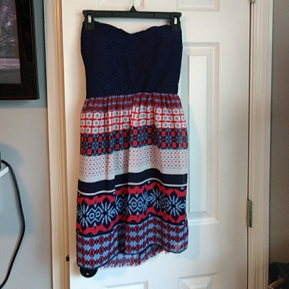 Red, white, and blue Strapless Summer Dress